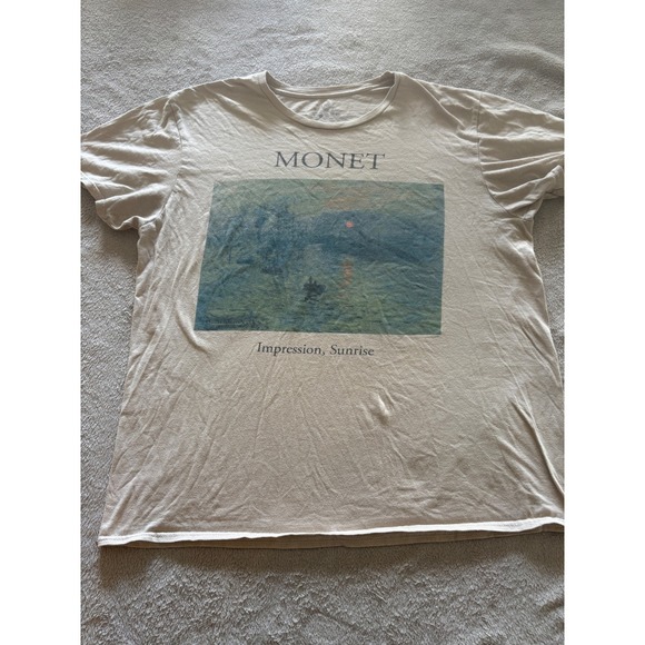 Monet Impression Sunrise Art Graphic T-Shirt Mens Large Beige - Picture 1 of 5